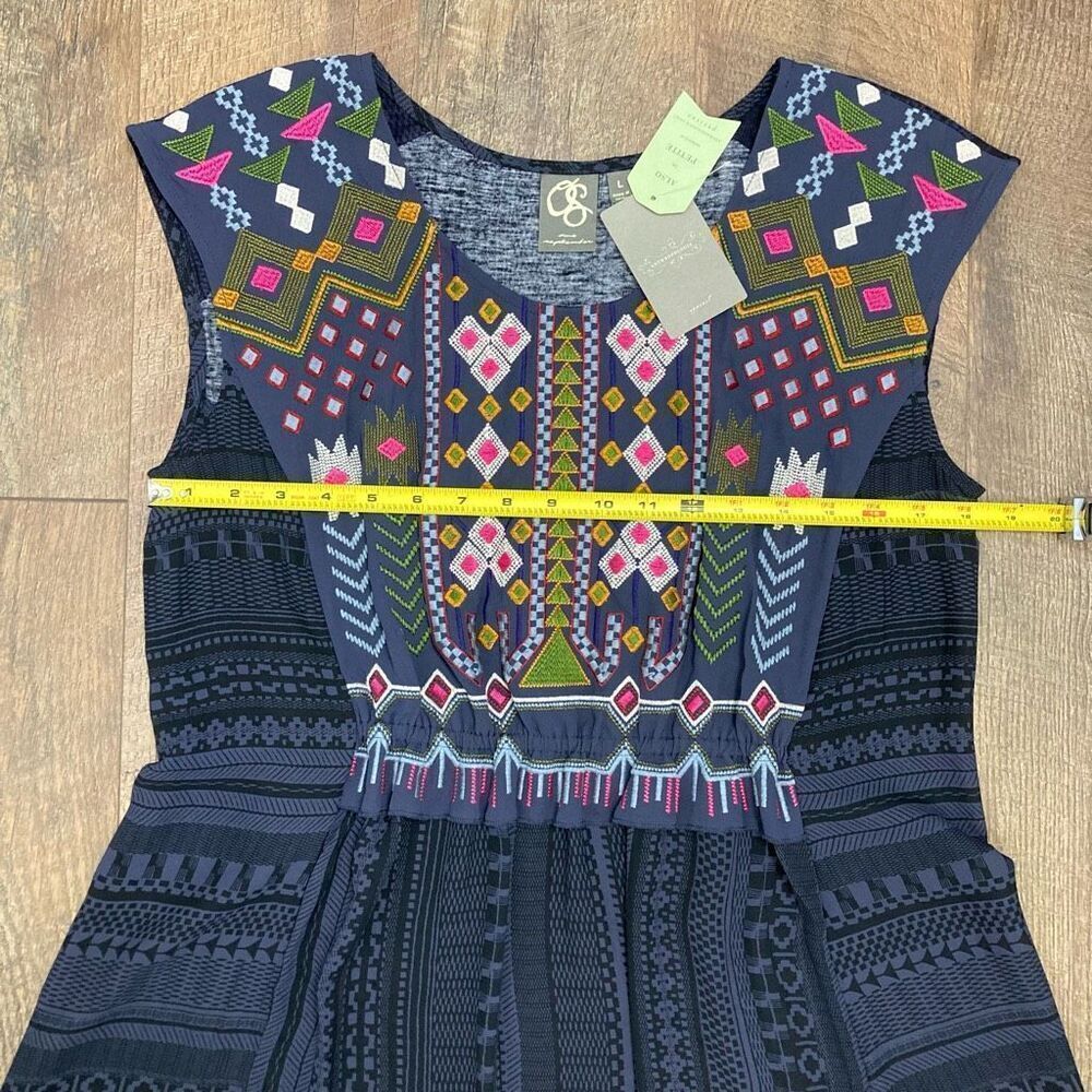 Anthropologie One September Barranco Embroidered Tunic Navy Boho Geo Cottage - L - Picture 6 of 9